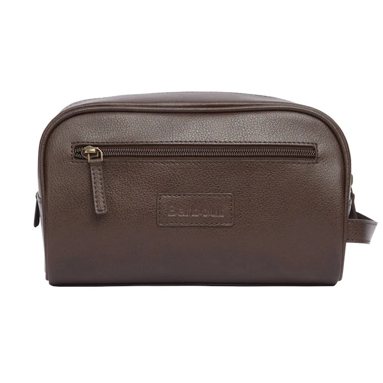 Fishing tackle travel bag-Barbour Leather Washbag - Dark Brown