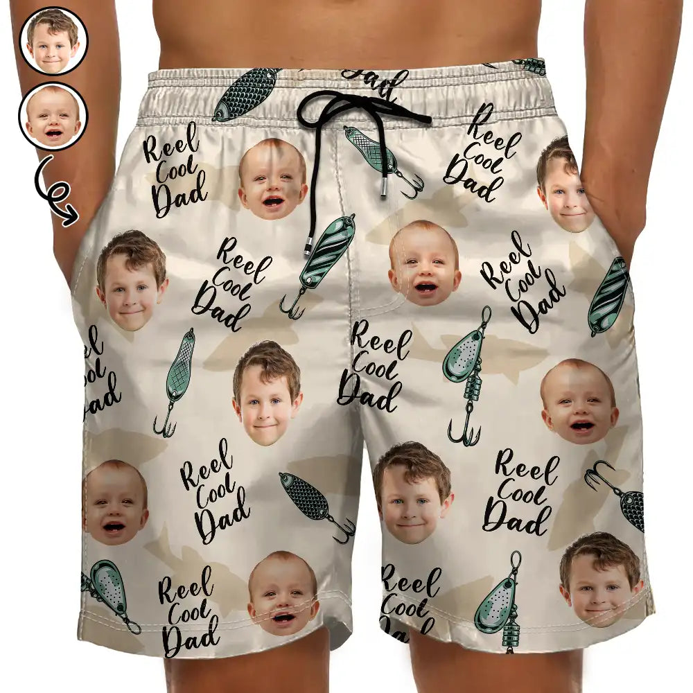 Fishing reel fast distance-Custom Photo Reel Cool Dad - Personalized Unisex Beach Shorts