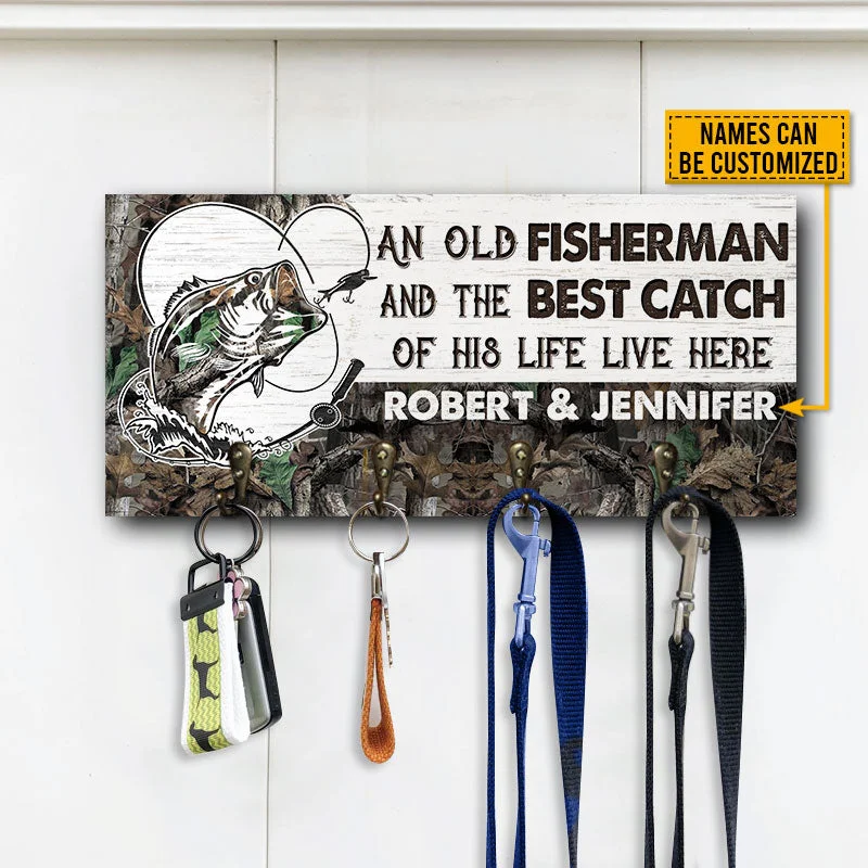 Fishing line knot secure-Fishing Couple Fisherman And Best Catch Personalized Custom Wood Key Holder