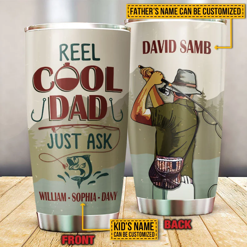 Fishing kayak bait holder-Personalized Fishing Reel Cool Dad Customized Tumbler