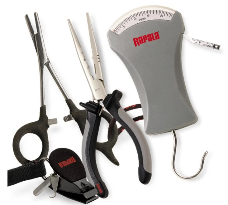 Fishing line smooth grip-Rapala Combo Pack  6 1/2" Pliers / 5 1/2" Forceps / 25 lb.Scale / Clipper/ Sheath