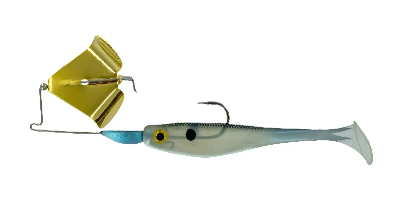 Fishing hook fine stability-Big Bite Suicide Shad Buzzbait 3/8oz w/spare Gold Blade/Blue Gizzard