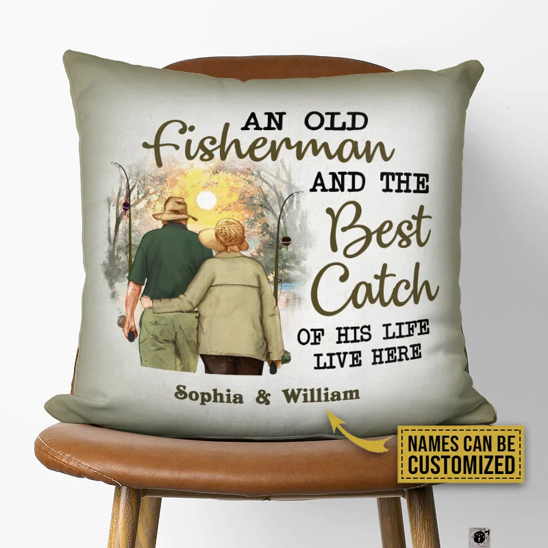 Fishing tackle travel bag-Personalized Fishing Old Couple The Best Catch Custom Pillow